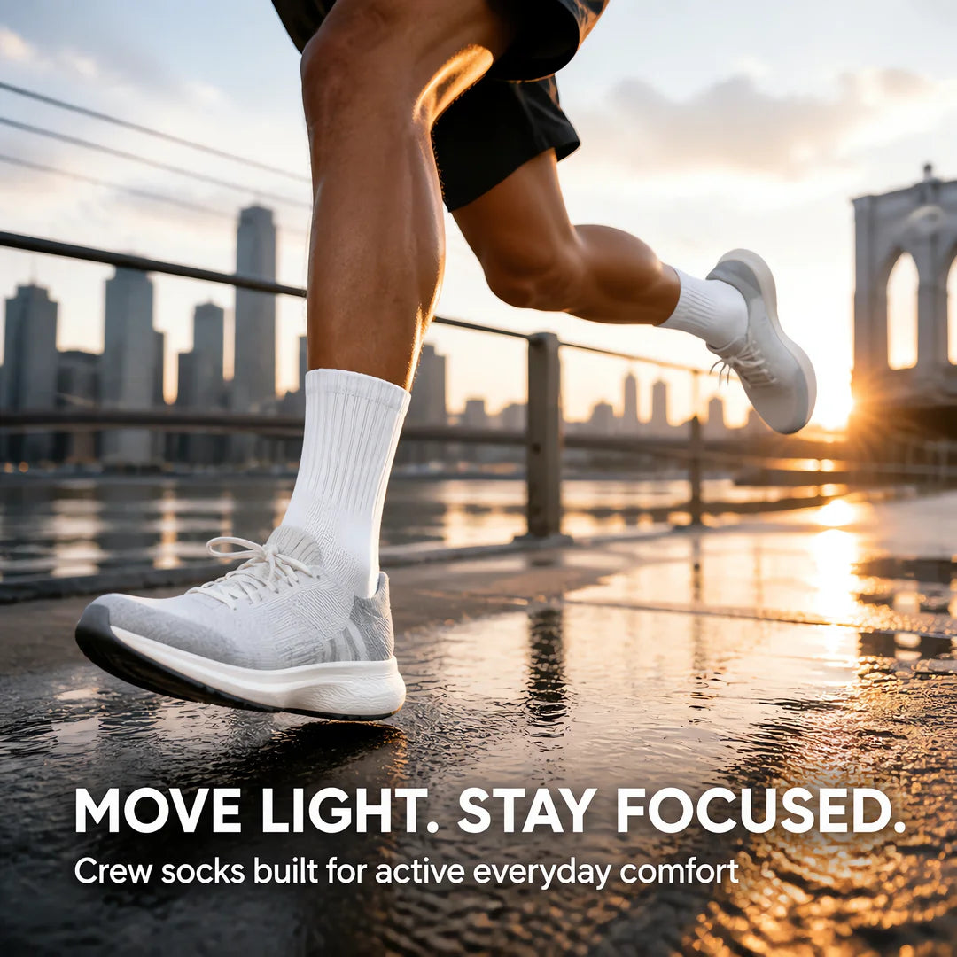 6 Pairs Unisex Crew Athletic Socks – Zoned Comfort Design, Ribbed Cuff, Gray Heel Toe & Striped Sole – Moisture-Wicking Performance Socks for Gym, Running & Casual Wear