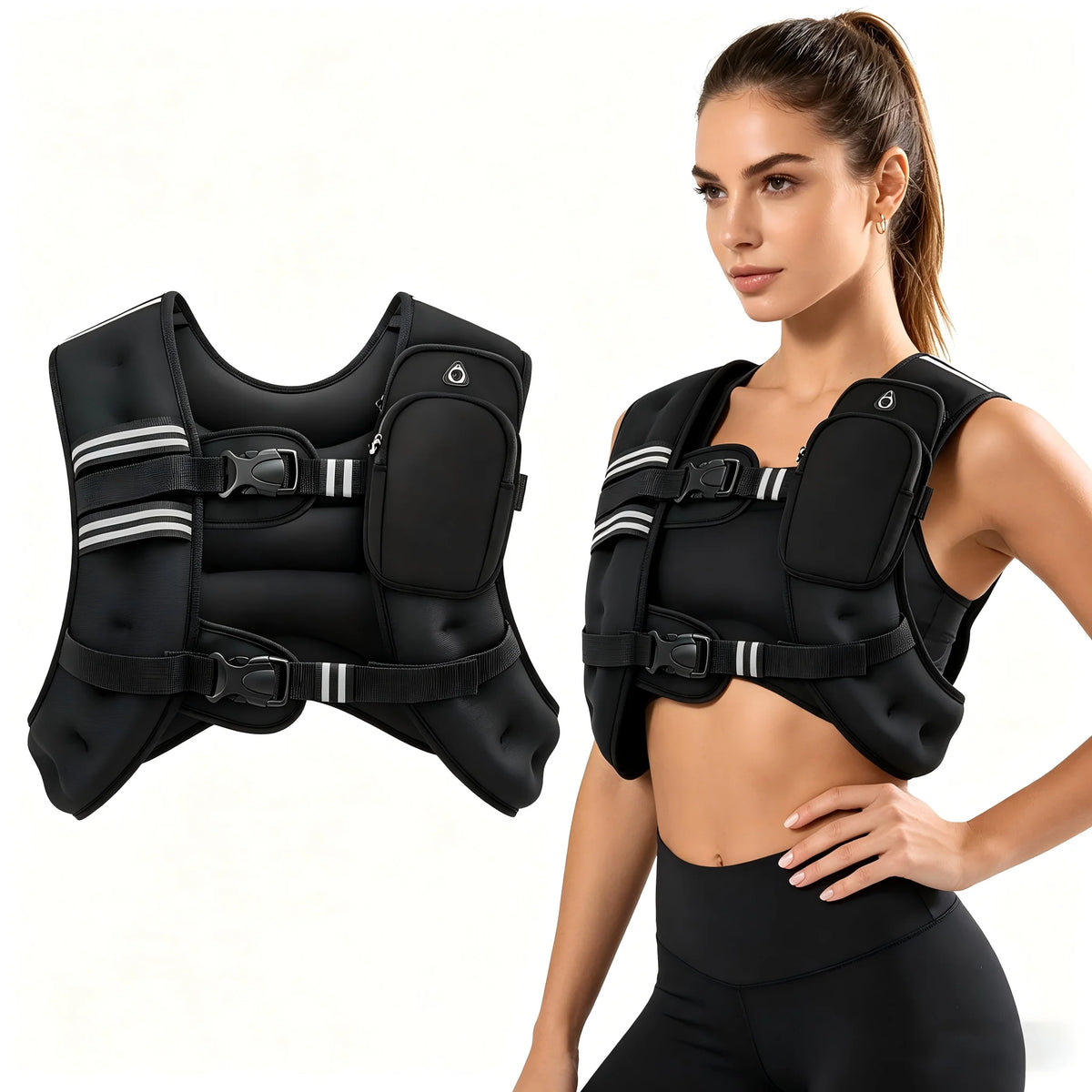 12lb Adjustable Weighted Vest Oxford Fabric With Reflective Stripe Unisex for Men Women Skin‑Friendly Fitness Training Vest for Running Strength Training Weight Loss Muscle Building Workout