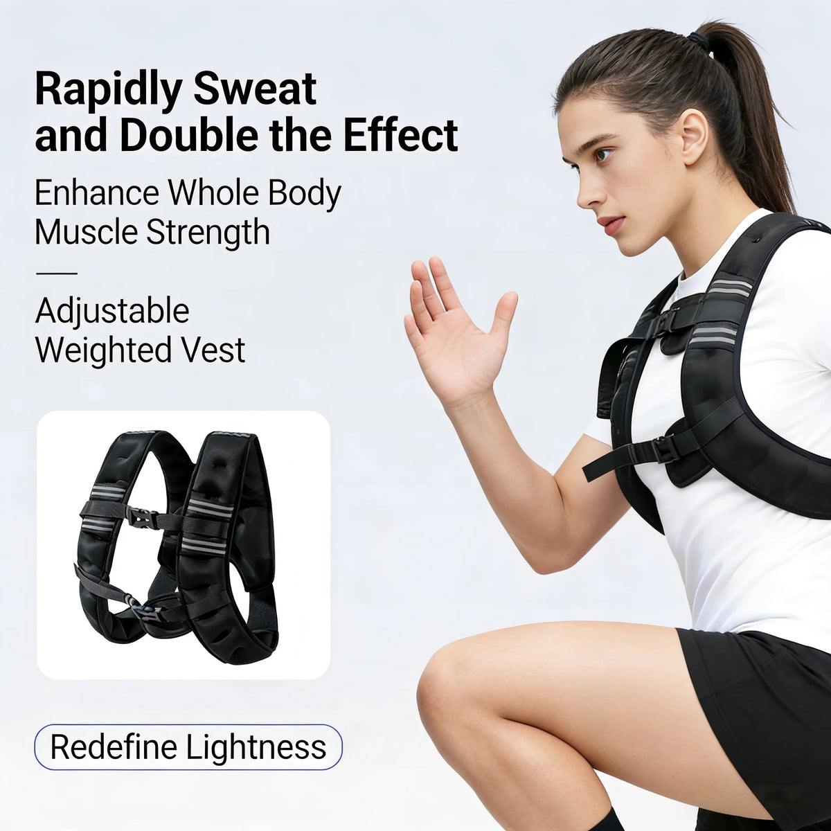 12lb Adjustable Weighted Vest Oxford Fabric With Reflective Stripe Unisex for Men Women Skin‑Friendly Fitness Training Vest for Running Strength Training Weight Loss Muscle Building Workout