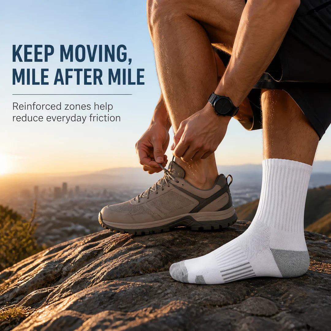 6 Pairs Unisex Crew Athletic Socks – Zoned Comfort Design, Ribbed Cuff, Gray Heel Toe & Striped Sole – Moisture-Wicking Performance Socks for Gym, Running & Casual Wear