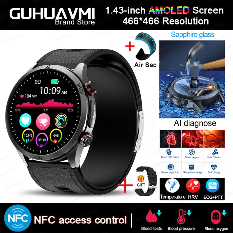 2026 New AI diagnosis Air Pump Blood Pressure Accurate Measure Smart Watches Men Uric Acid ECG Call Health NFC Smartwatch Women