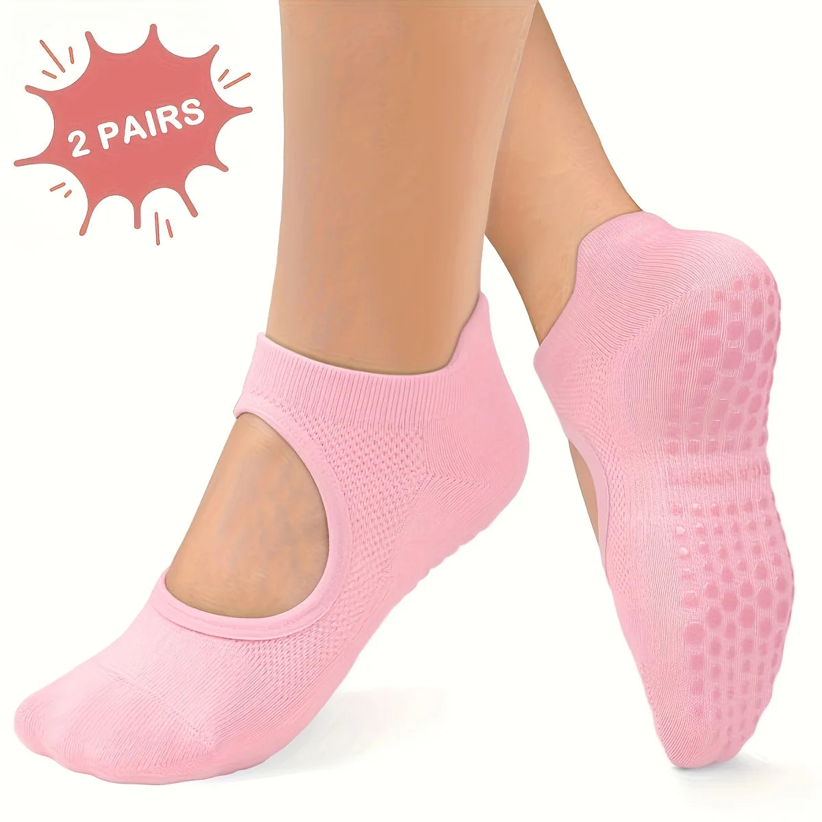 2 Pairs Fitness Yoga Pilates Bottom Silicone Non-Slip Socks Hollow Design Breathable Sweat Absorption