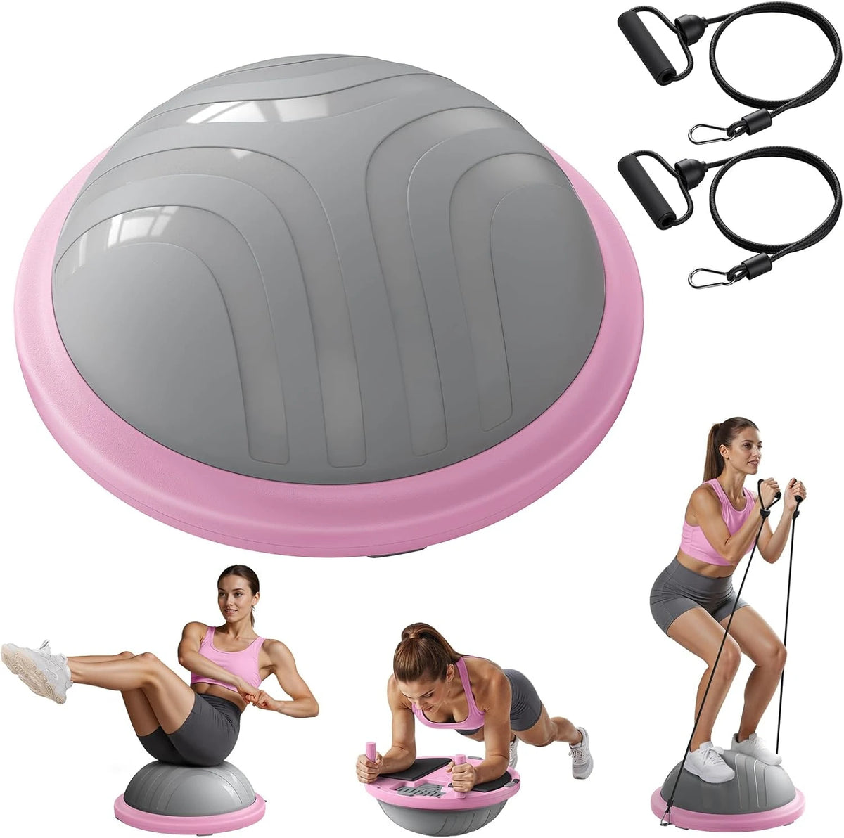 MERACH Balance Ball 18'' Half Ball Exercise Trainer for Core Workout Anti-Slip 450 LBS Capacity Includes Foot Pump and Resistance Bands for Home Gym and Physical Therapy Yoga Workouts Pilates Fitness