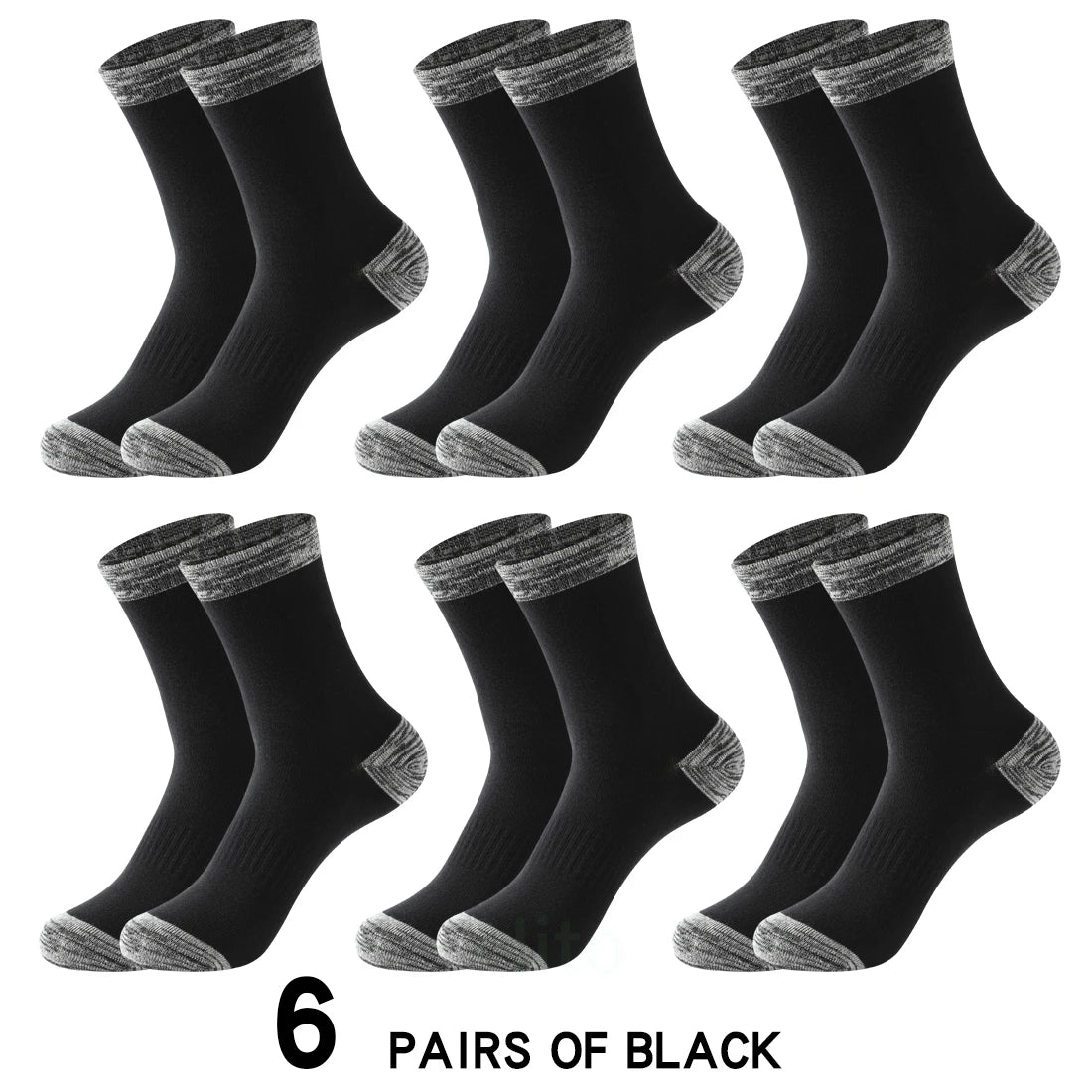6 Pair Winter Men Socks Cotton Black Leisure Business Long Socks Walking Running Hiking Thermal Socks For Male Plus Size 38-48