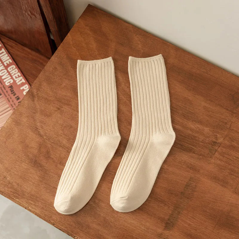 3 Pairs Lot Socks Sets Women Solid Color Elegant Retro Long Women Socks Breathable Japanese Style Casual Cotton Long Sock