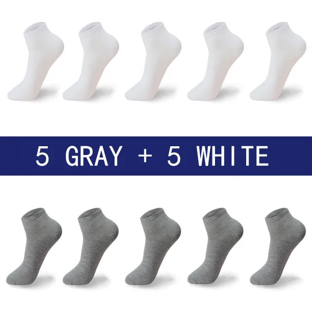 Men Summer Boat Socks Large size 44,45,46,47,48 Black Breathable Fashion Black Male Cotton Socks Men short Big New 10 Pairs