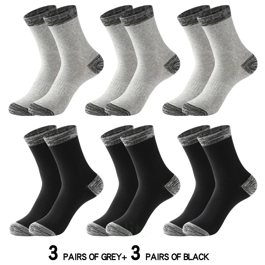 6 Pair Winter Men Socks Cotton Black Leisure Business Long Socks Walking Running Hiking Thermal Socks For Male Plus Size 38-48