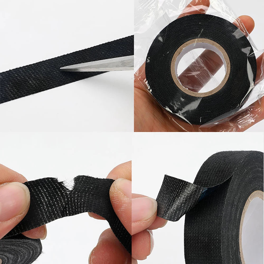 15/25M Wiring Harness Fabric Tape 9-32mm Self-Adhesive High Temp Cloth Electrical Insulating Tape for Automobile Noise Dampening