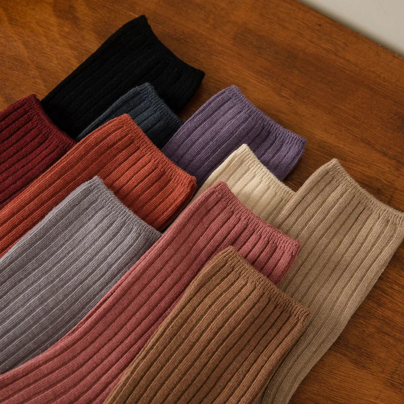 3 Pairs Lot Socks Sets Women Solid Color Elegant Retro Long Women Socks Breathable Japanese Style Casual Cotton Long Sock