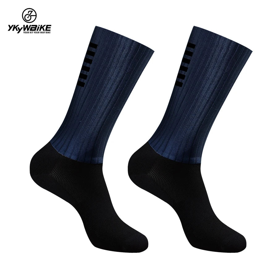 YKYWBIKE Anti Slip Silicone Aero Socks Whiteline Cycling Socks Men Bicycle Sport Running Bike Socks