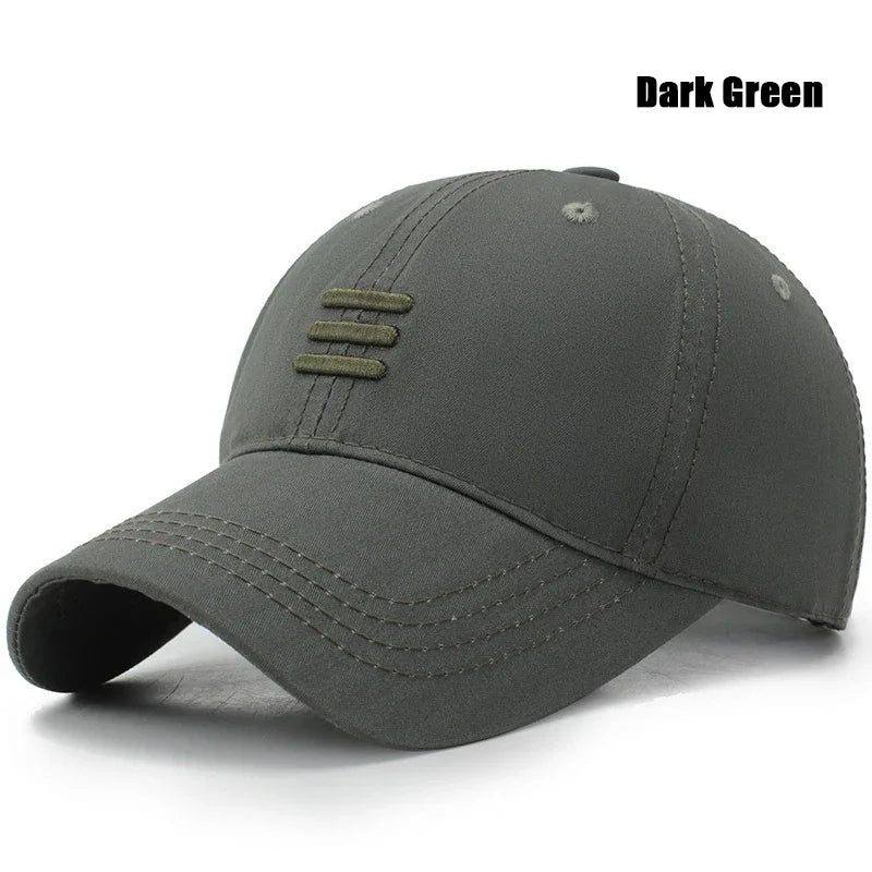 4 Colors New Fashion Soft Top Baseball Cap Outdoor Sport Casual Cotton Snapback Hats For Men and Women Three Bars Dad Hat Design