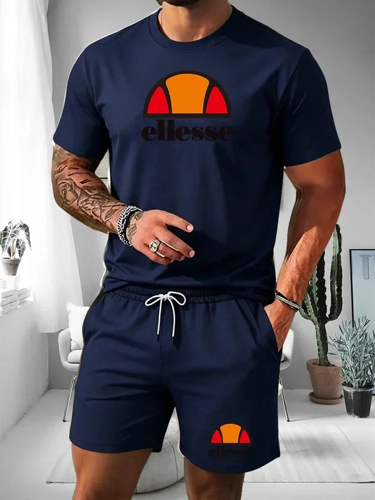 Men's Two-piece Sports Suit Round Neck Short Sleeved Shirt Shorts Set Men's Running Suit Plus Size T-shirt Men's Summer T-shirt