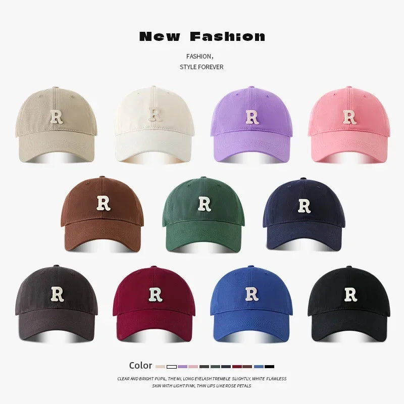 2025 Large Head Circumference Baseball Cap Men's /Women's Dome Hat Soft Top Cap 60/65cm Sun Protection Letter R Hat Adult Caps