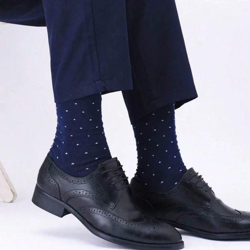 5/10 Pairs Men's Rhombus Blue Business Mid Tube Socks Anti Odor Sweat Absorbing Comfortable Breathable All Season Casual Socks