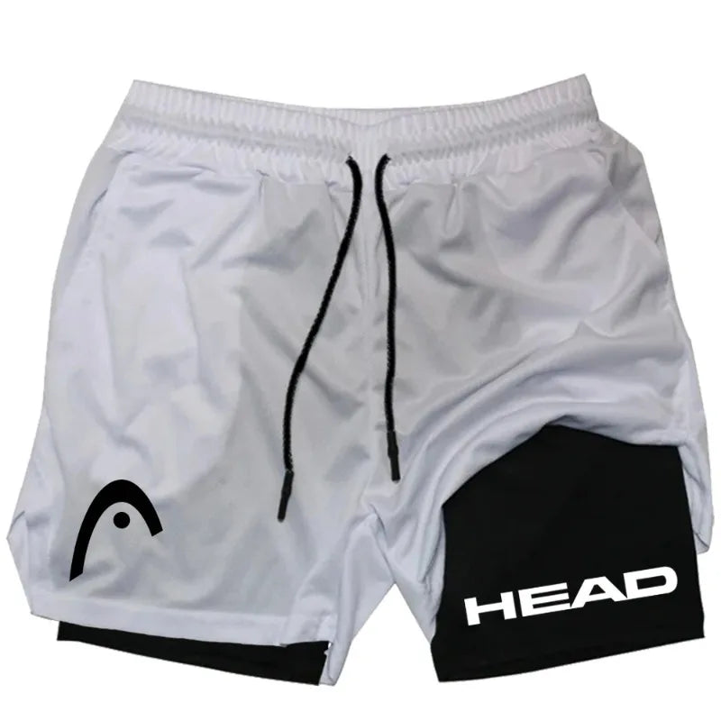 2025 trendy street style fitness shorts for men, quick drying gym training, jogging, double-layer sports shorts