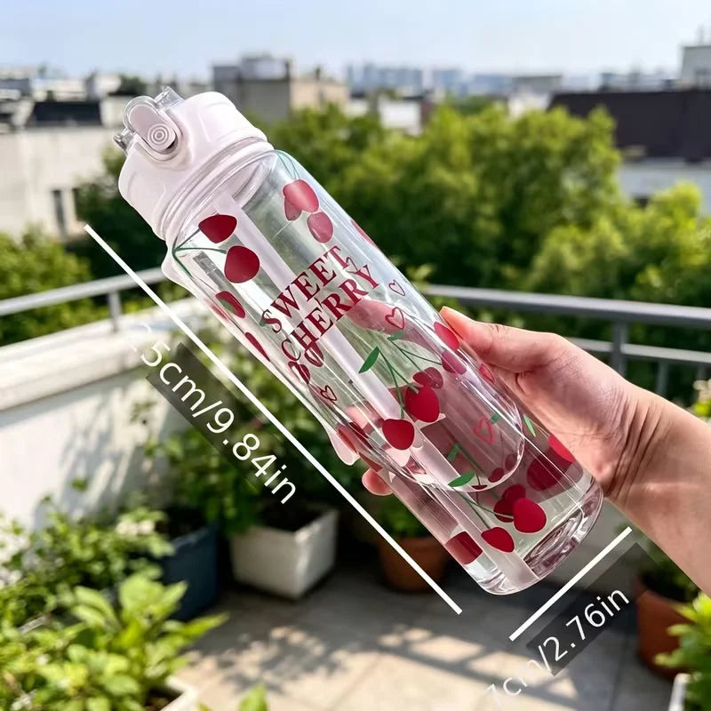 750ML Cute Strawberry Floral Cherry Bow Tumbler One-Button Pop-Up Lid Straw Cup with Handle for Travel Sports Leak-Proof Bottle