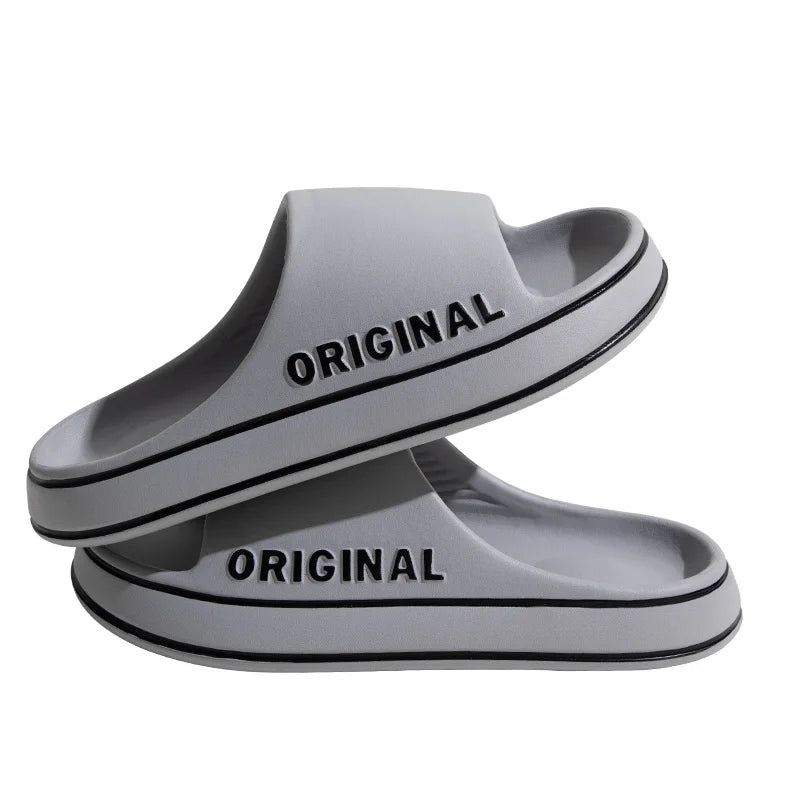Feslishoet Women Letter Slippers Beach Slides Solid Color Mens Thick Sole Indoor Bathroom Anti Slip Shoes Summer Couple Sandals