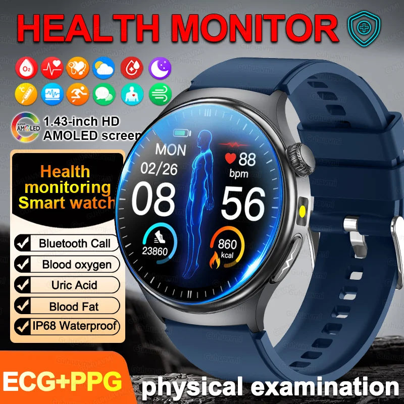 New Accurate ECG Smart Watch Heart Health Analysis Blood oxygen Pressure BT call ECG Smart Watches For Men Women protective film