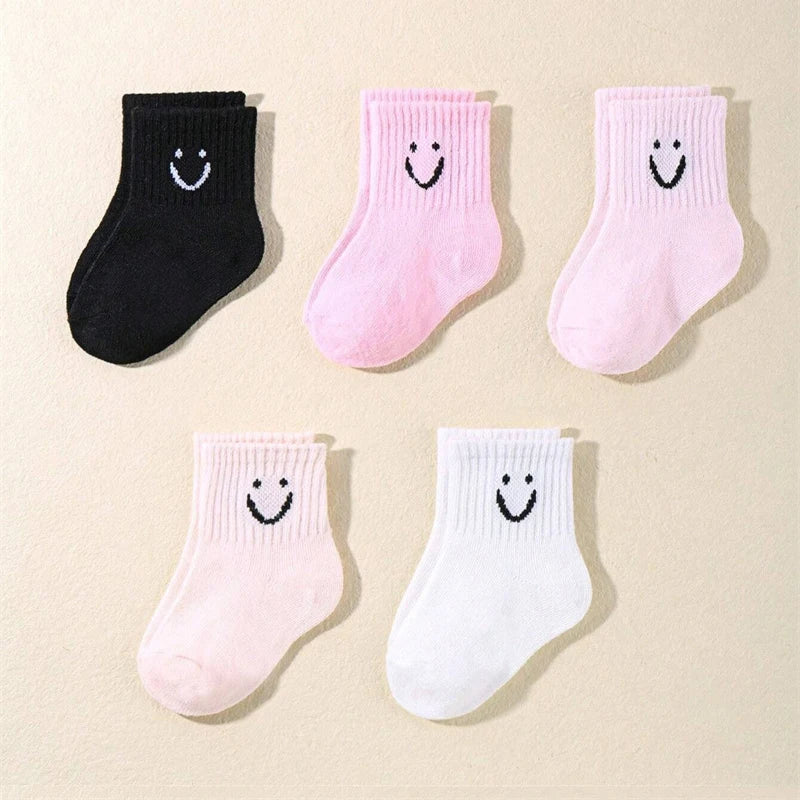 10 Pairs Children's Socks with Smiling Faces, Cute Boys' Socks and Girls' Socks, Suitable for Daily Wear