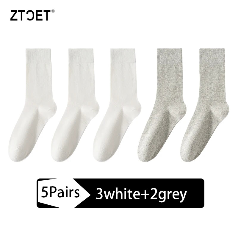 5Pairs High Quality Men's Combed Cotton Socks Boneless suture New Casual Breathable Black White Business Male Long Sock EU39-45