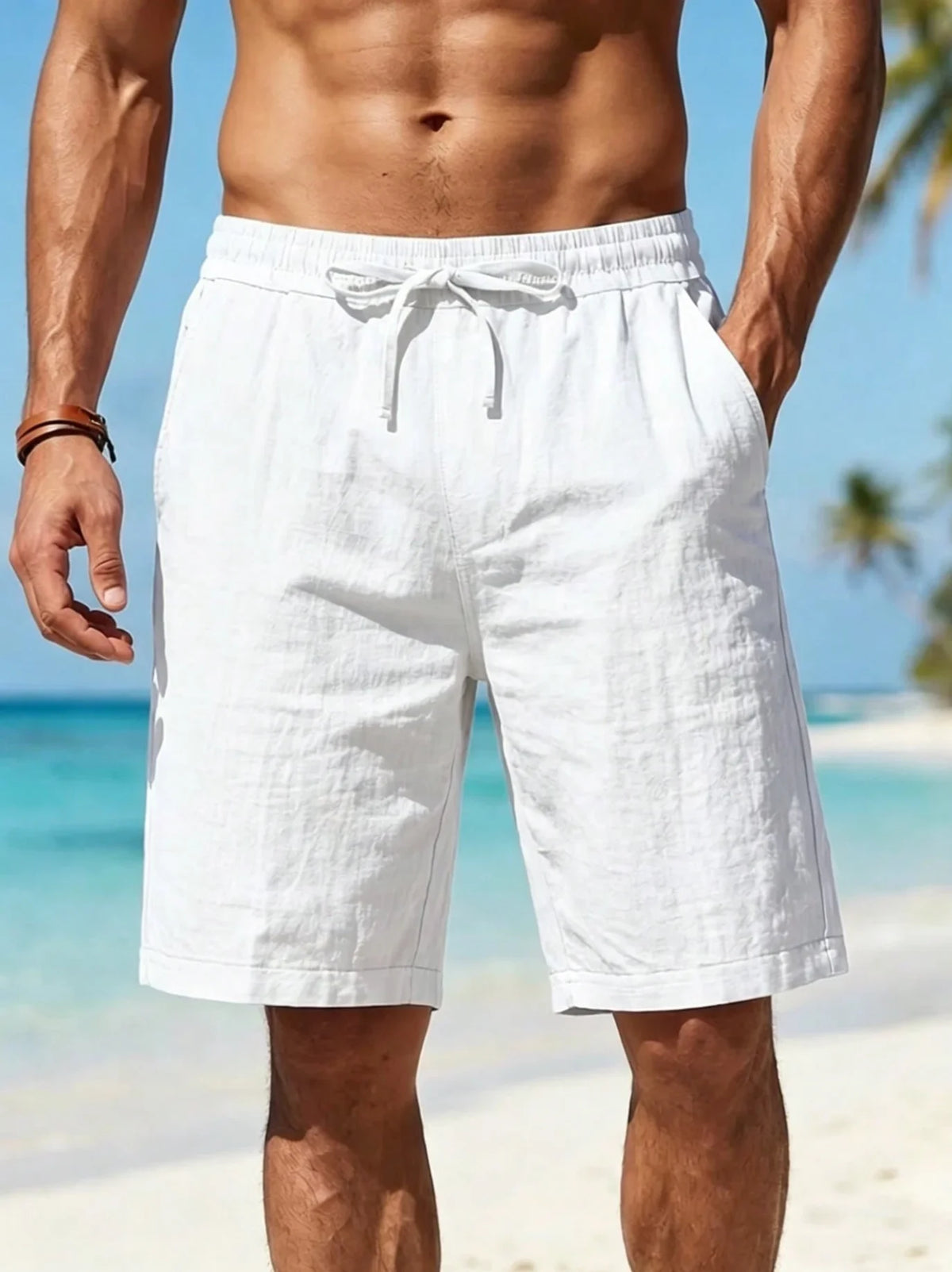New Summer Linen Breathable Loose Straight-Leg Casual Five-Point Mid-Length Shorts for Men, Versatile for Home Wear and Vacation