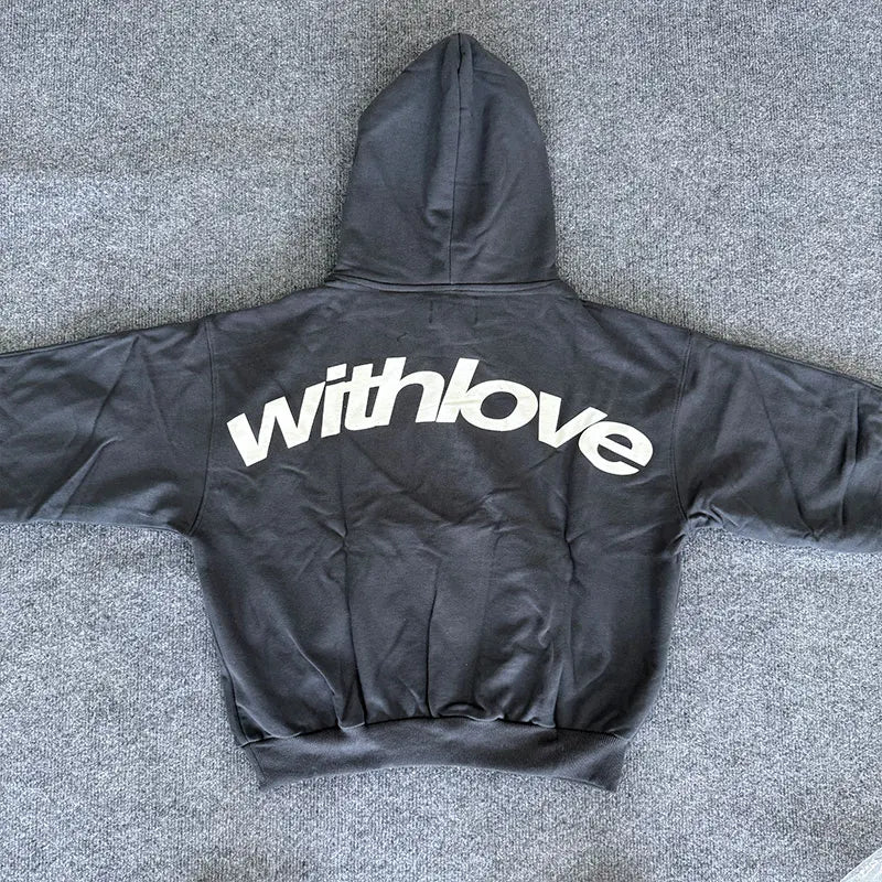 American Style - Withlove Printed Hoodies Hip Hop Street Style Men's Women's Casual Sweatshirt High Quality Cotton Pullover Tops