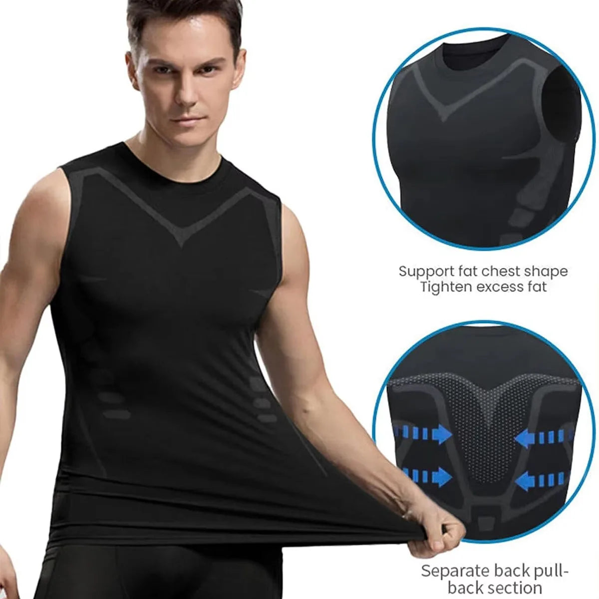 Summer Men Shapewear Ionic Shaping Vest Sleeveless Shirt Tight Compression Shirts Tank Top Body Shaper Breathable Ice Silk Vest