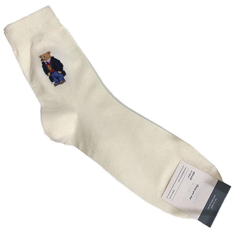 Good Quality Cartoon Gentleman Bear Men's Socks Cotton Harajuku Style Sport Boys Skateboard Novelty Breathable Christmas Gifts