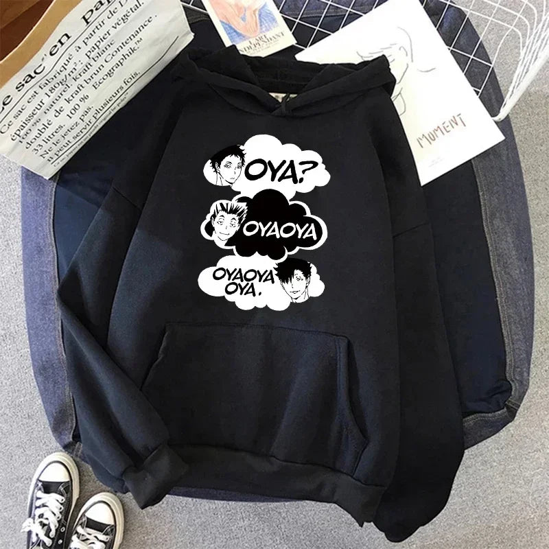 90s Japanese Anime Haikyuu Hoodies Women Funny Karasuno Fly High Graphic Streetwear Fashion Male Sweatshirts Unisex Harajuku