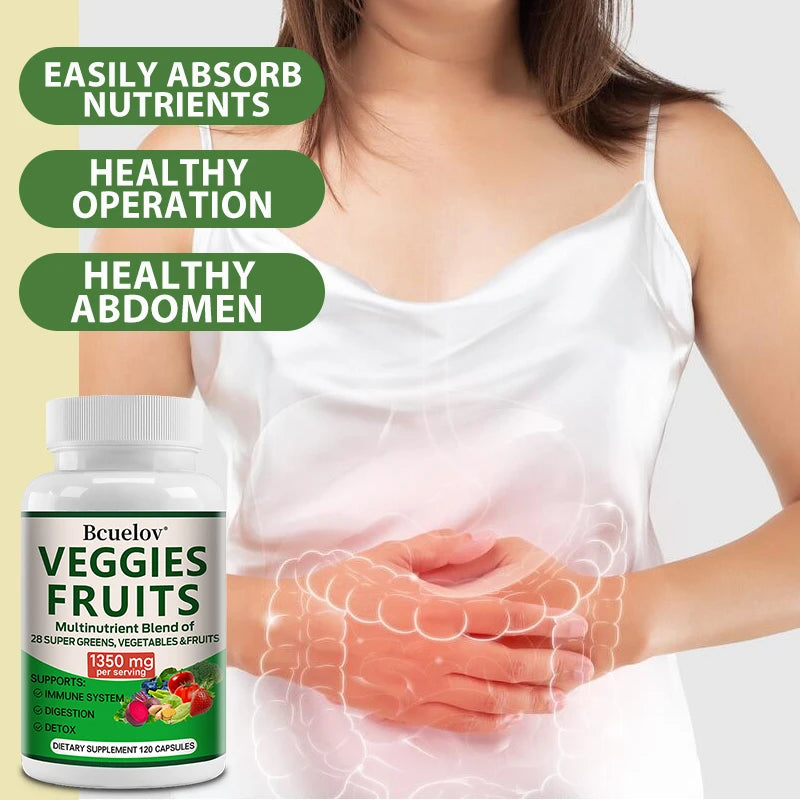 1350mg Fruit and Vegetable Supplement - 28 Complex Nutrients - Boosts Digestion, Detoxification, and Immune Support