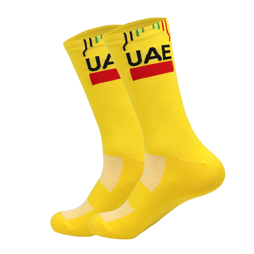 New Black FDJ Cycling Socks UAE Team Non Slip Soccer Socks Cushioned Breathable Running Yoga Basketball Hiking Sports Grip Socks