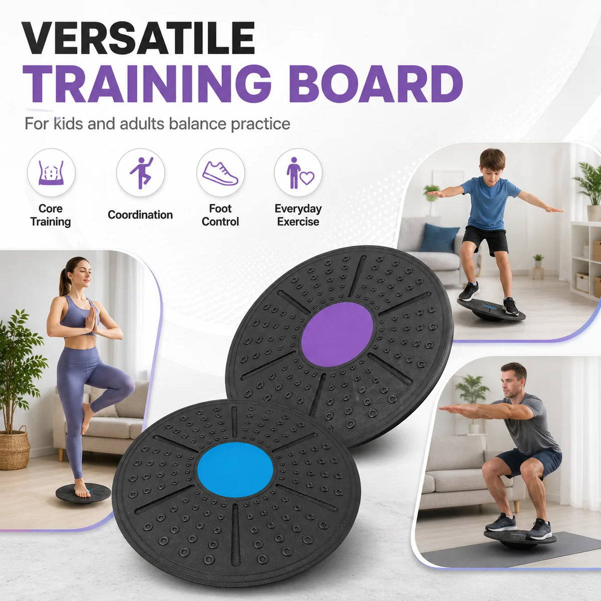 Thickened Balance Board Anti Slip Wobble Disc Core Stability Trainer for Yoga Fitness Kids Coordination Foot Ankle Exercise Pads