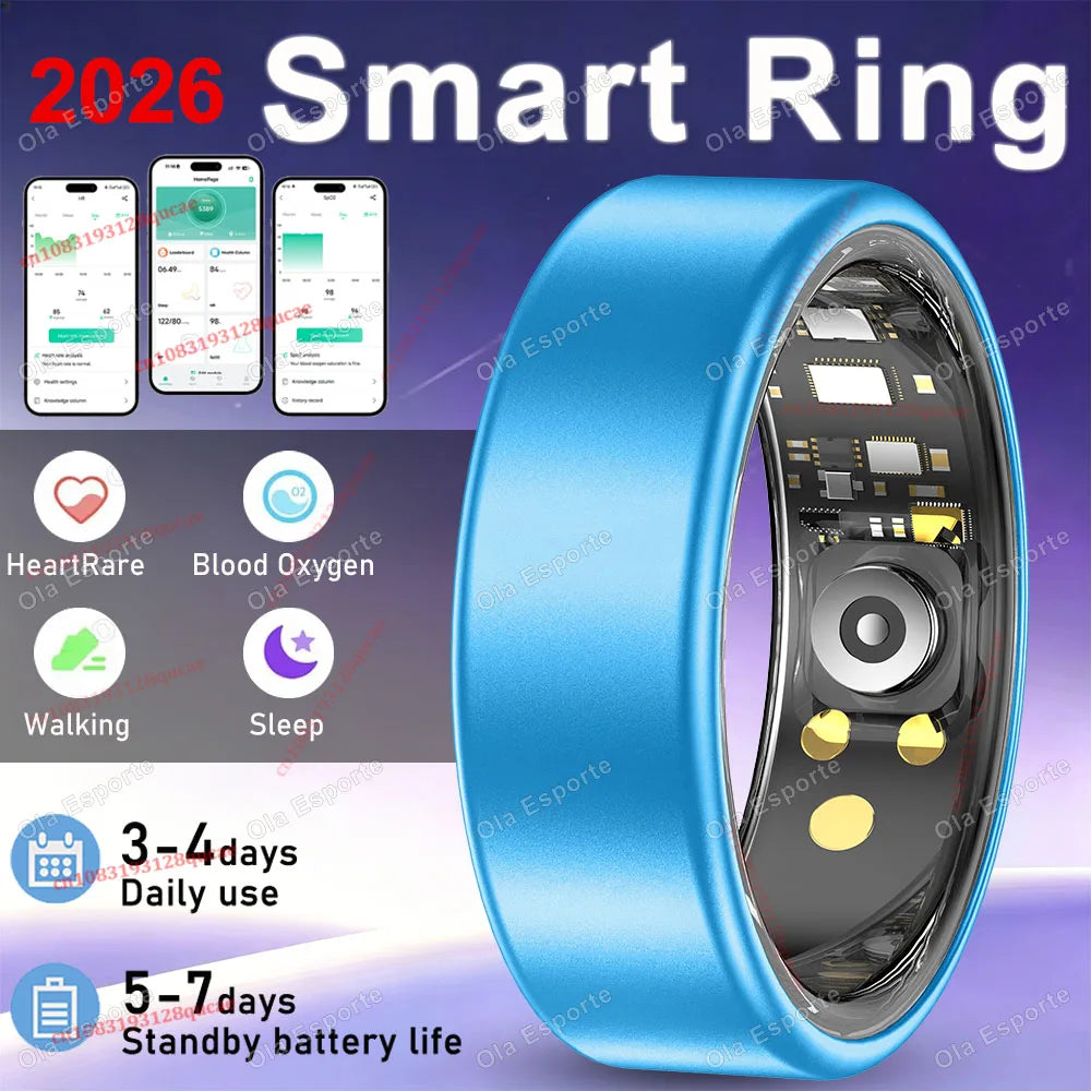 2026 Smart Ring Blood Pressure Heart Rate Sleep Monitoring Smartring IP68 & 5ATM Waterproof Multi-sport Mode Smartring Man Women
