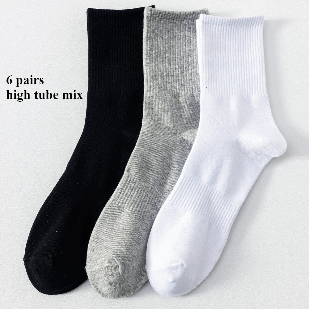 6 Pairs Plus Size EUR45-50 Men Socks High Quality Cotton Ankle Socks Black White Grey Crew Socks Sports
