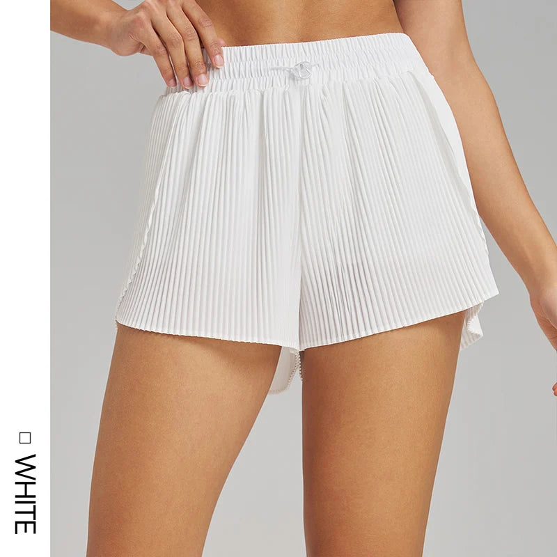 Stretch Outdoor Activities Gym Shorts for Summer Training Women's Quick Dry Sport Pleated Shorts with Hidden Pocket