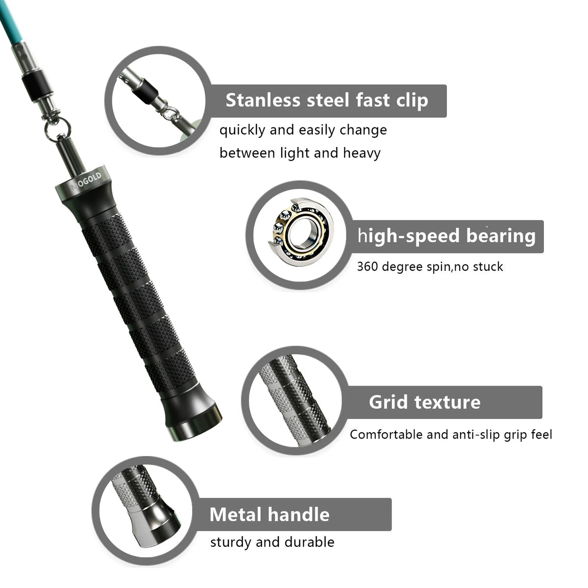 MOGOLD Pro Jump Rope: Quick-Snap Swap, High-Speed Jam-Free Bearings, Non-Slip Grip – Boost Speed & Weight Loss