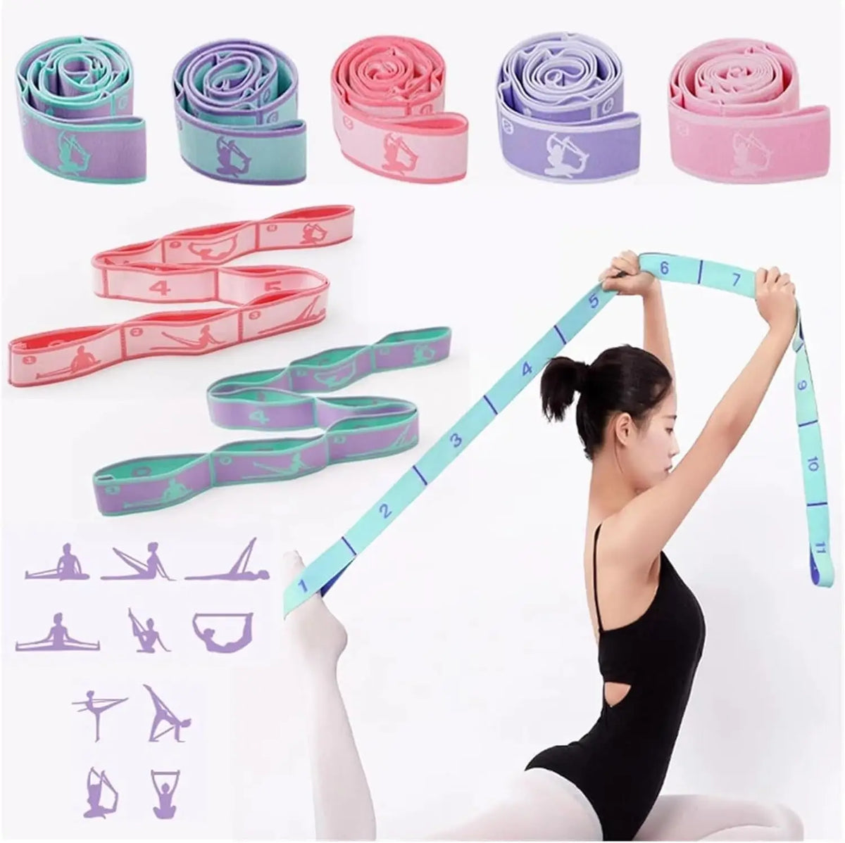 Yoga Stretching Strap, Stretch Band with 8 Loops, Yoga Strap, Shoulder Saver for Beginners for Effective Stretching, Yoga Traini