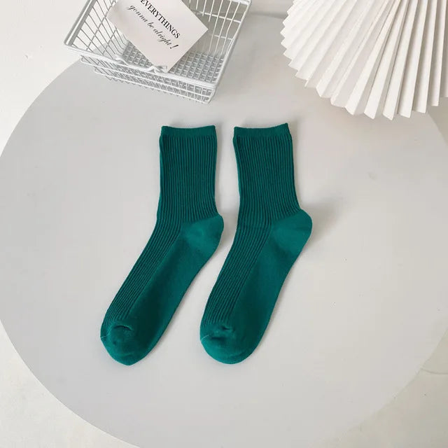 Solid Cotton Socks Women Ins Green Long Socks lolita skateboard Femme Stripe Socks Ankle Dress Calcetine Medias skarpety zimowe