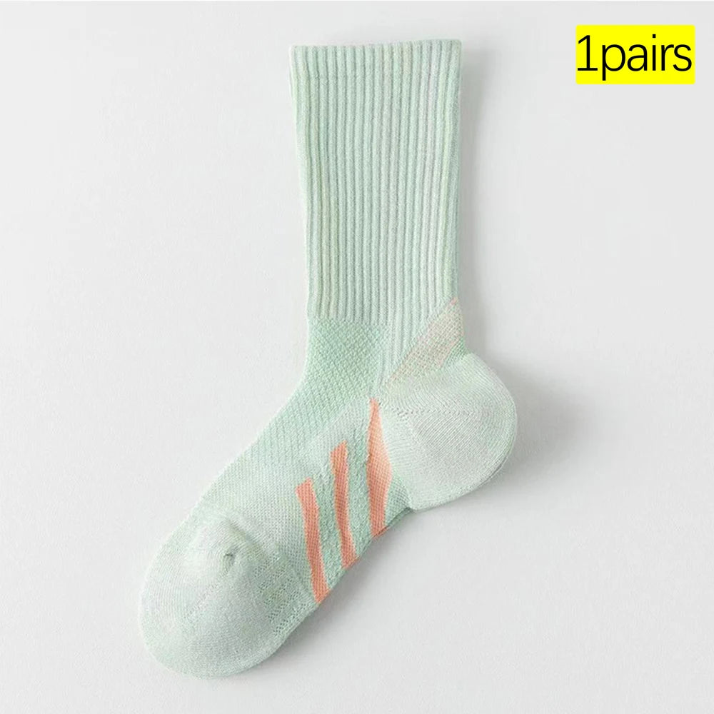 1/2Pairs Professional Arch Support Thick Cushioned Mid-Calf Socks (Badminton/Tennis/Fitness) Shock Absorbing Performance Socks