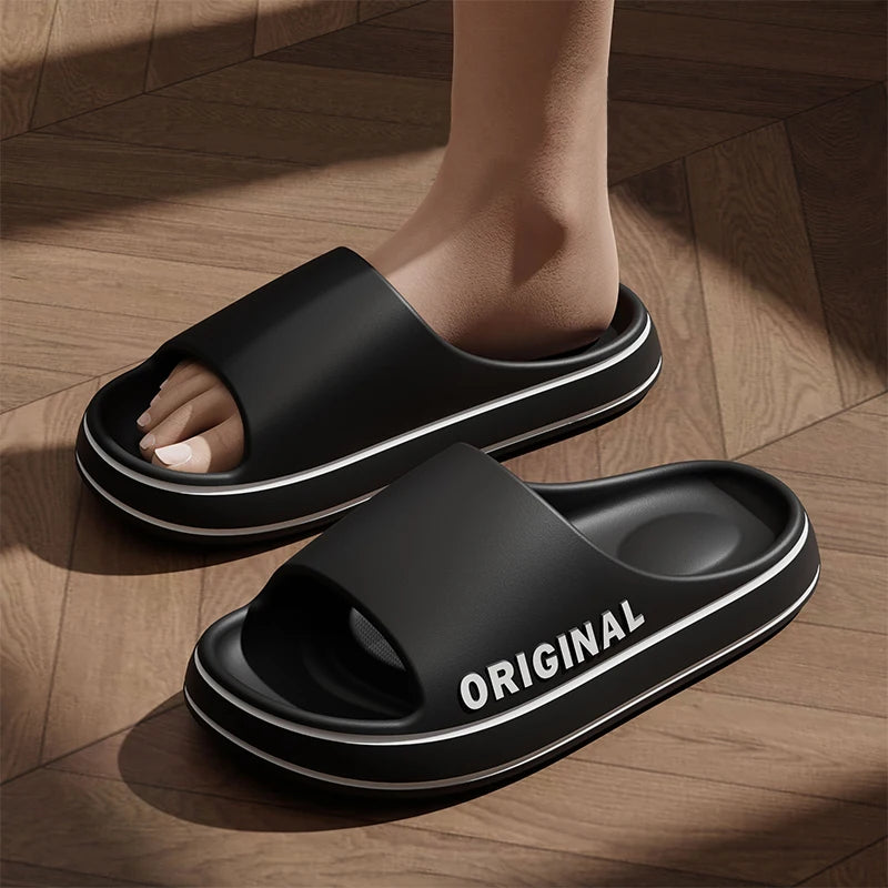 Feslishoet Women Letter Slippers Beach Slides Solid Color Mens Thick Sole Indoor Bathroom Anti Slip Shoes Summer Couple Sandals