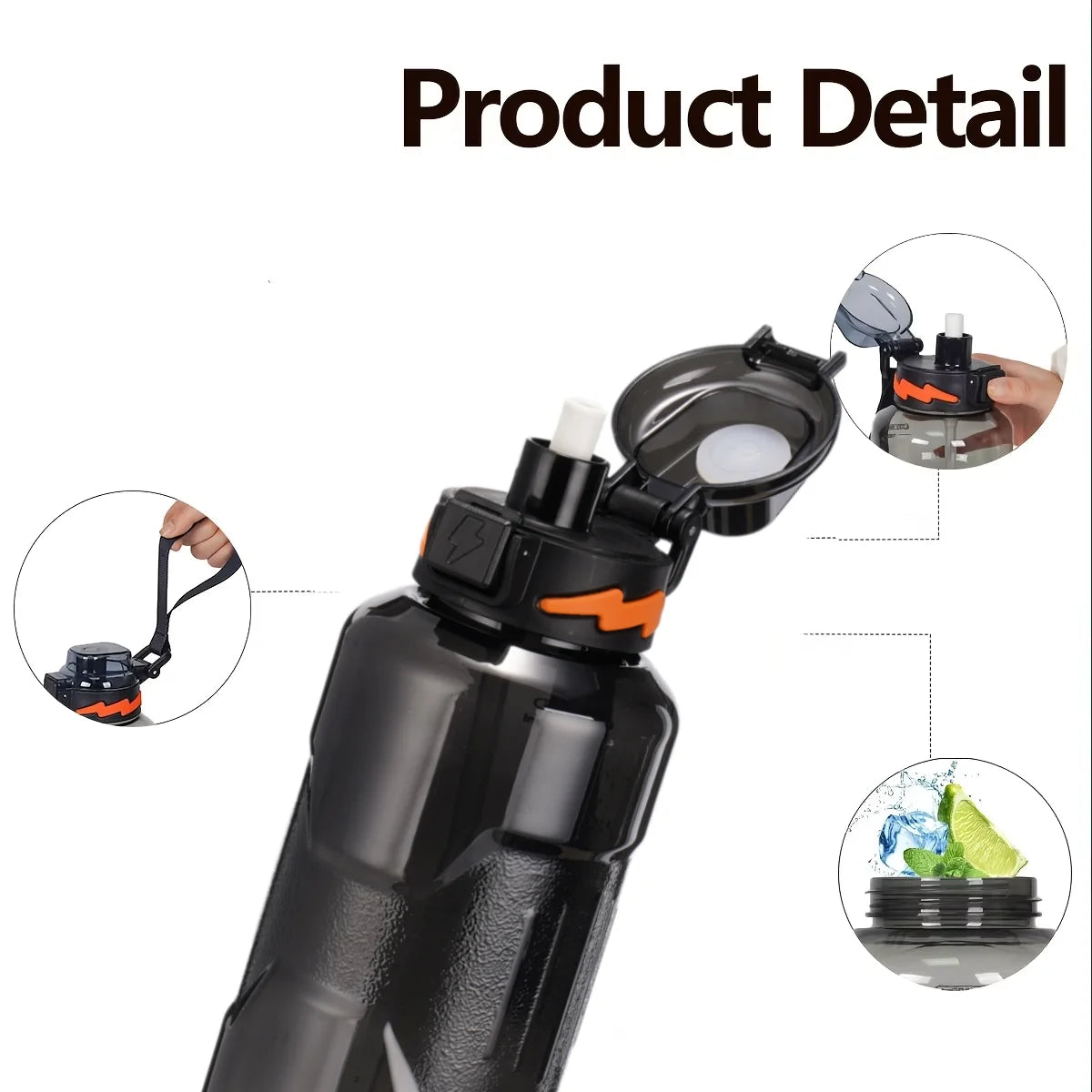 1.5L Straw Water Bottle Large Capacity Plastic Water Cup Portable Drink Bottle With Scale Marker For Outdoor Sports