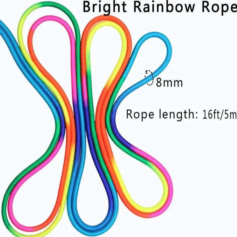 5M Rainbow Long Rope Group Skipping Children Students Speed -Fit Jump With Anti-Slip Handle School Elementary Outdoor Sports