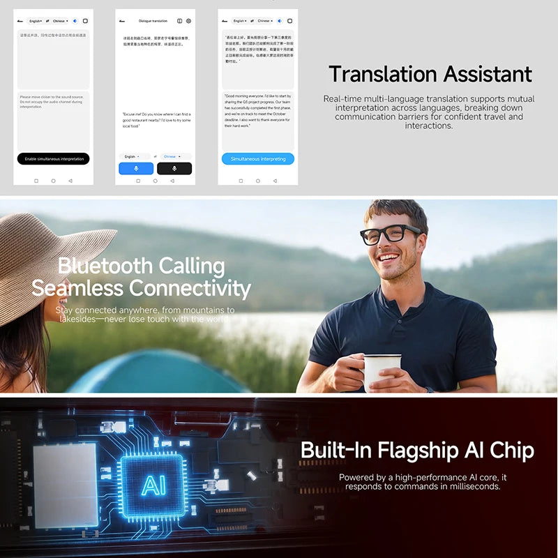 Upgraded HD5-ultra AI Smart Glasses AI Real-time Translation 800W Pixel Camera Photo Video Recording 300 Mah Smart Glasses 2026