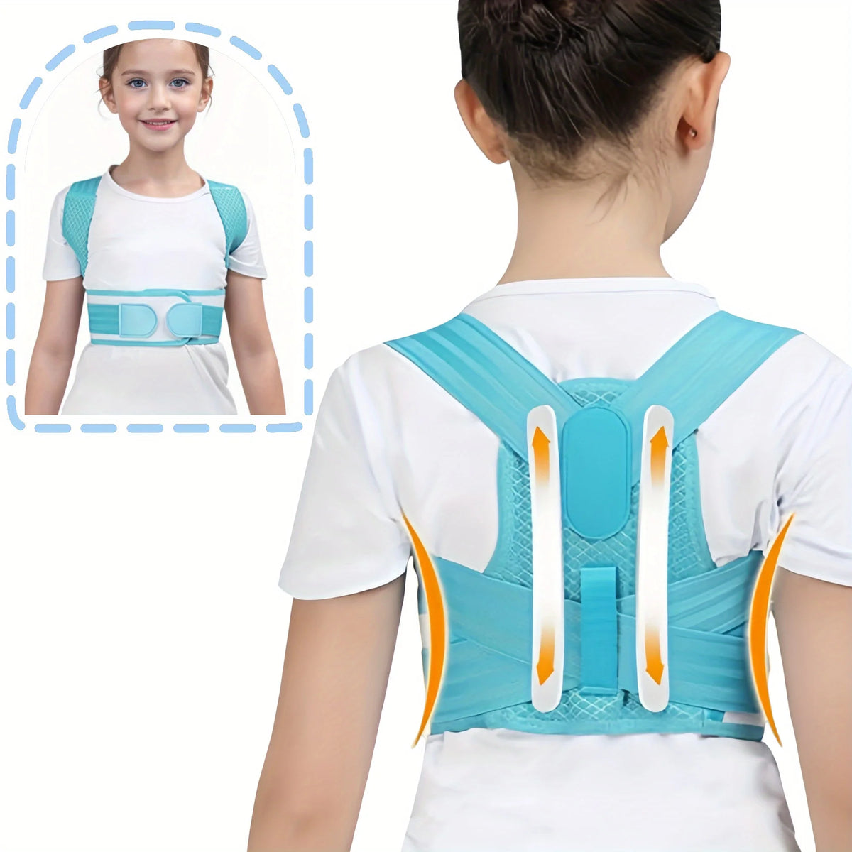 Adjustable Back Posture Corrector for Kids with Soft Padding Comfort- Blue and White Design for Learning, All Seasons Wear