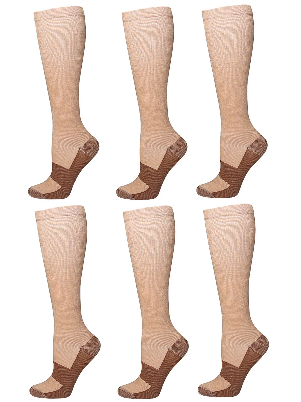 6Pairs Copper Ion Sports Compression Socks for Men Women Solid Color Compression Pressure Socks for Cycling Football Basketball