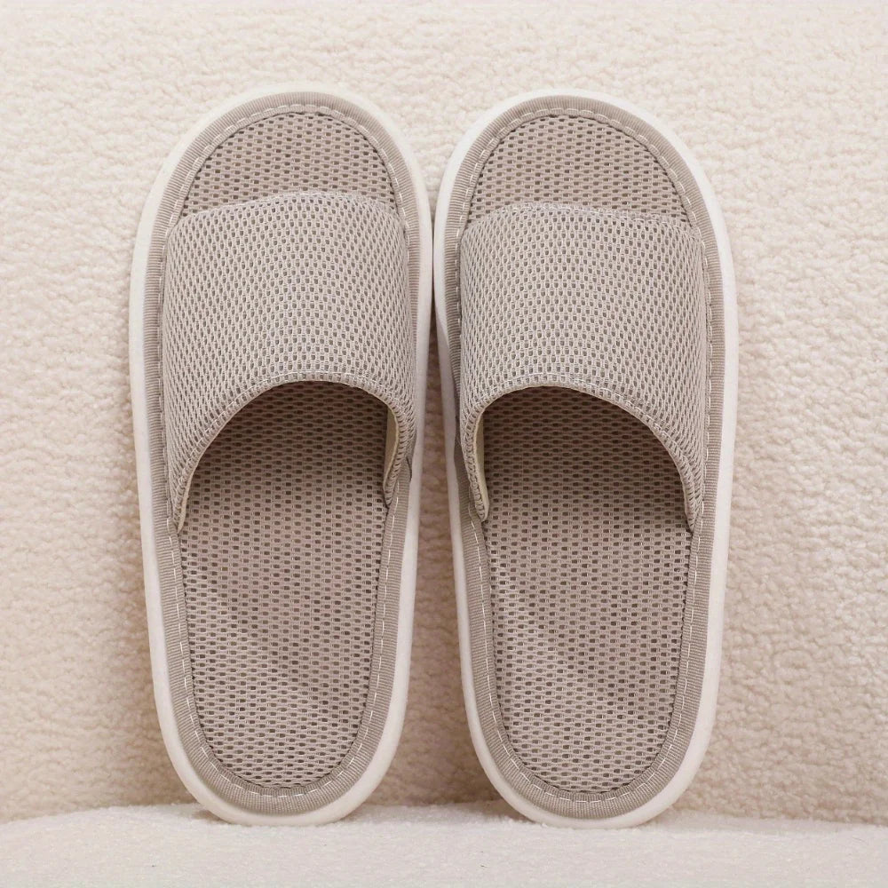 Men's Breathable Mesh On Open-Toe Slippers Lightweight Summer Indoor Shoes Soft Fabric for Home Comfort Flexible House Slippers