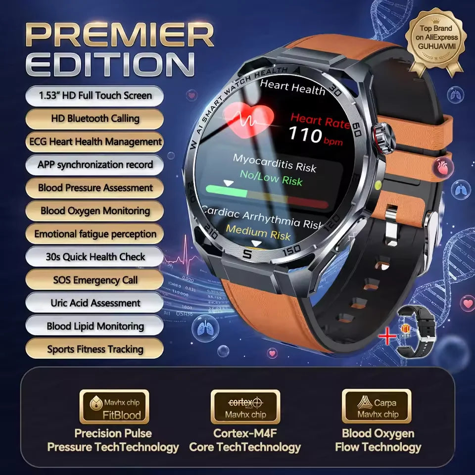 2026New Smart Watch Men ECG+HRV Blood Composition Body Analysis Bluetooth Call Waterproof Health Smartwatch For Android IOS Men