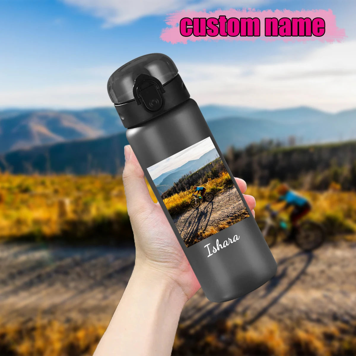 1pc Customized Sports Water Bottle, Photo&text, 780ml/26oz Outdoor Travel Leakproof Plastic Water Bottle with Rope