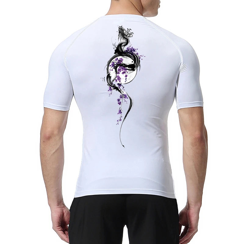 Yin Yang Sword Print Short Sleeve Compression Shirts for Men Summer Athletic Quick Dry T-shirts Gym Workout Running Tees Tops