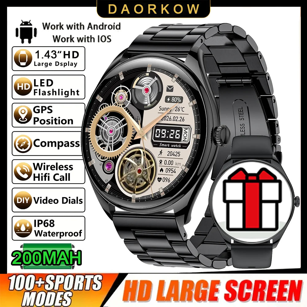 DAORKOW 2026 New 1.43-Inch AMOLED 466*466 Screen Men and Women Bluetooth Call Sports Fitness Ultra-Thin Waterproof Smart Watch